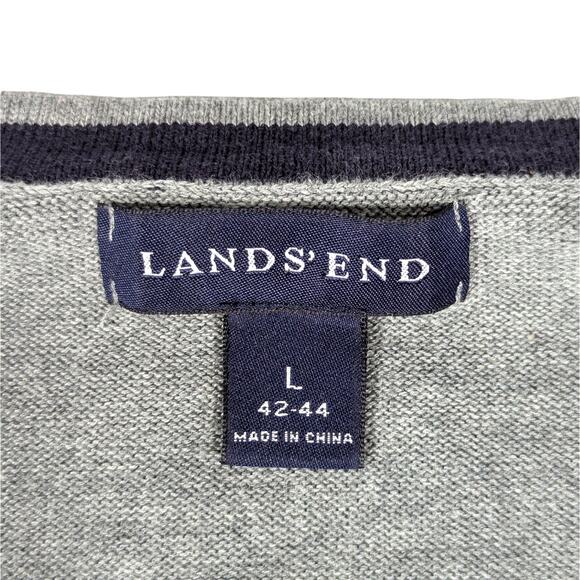 Lands’ End Supima Cotton Sweater Mens L Gray V-Neck Preppy Academia Minimalist - Picture 2 of 9